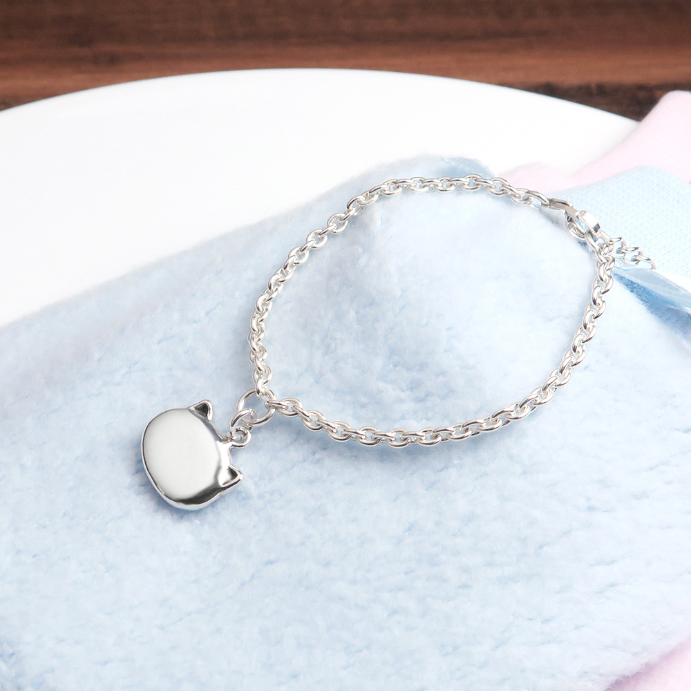 淘氣小貓 親子兒童手鍊(細版) 925純銀客製化刻字手鍊