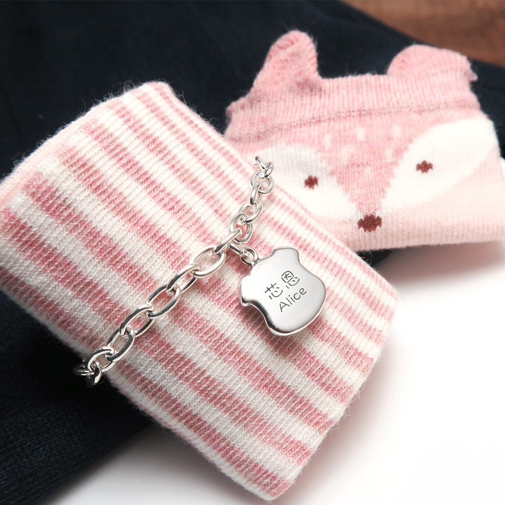 福氣小豬 親子兒童手鍊(寬版) 925純銀客製化刻字手鍊