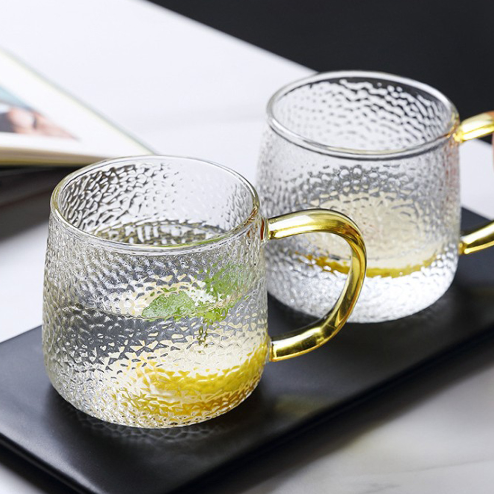 華麗錘紋耐熱玻璃幻金馬克杯 300ML