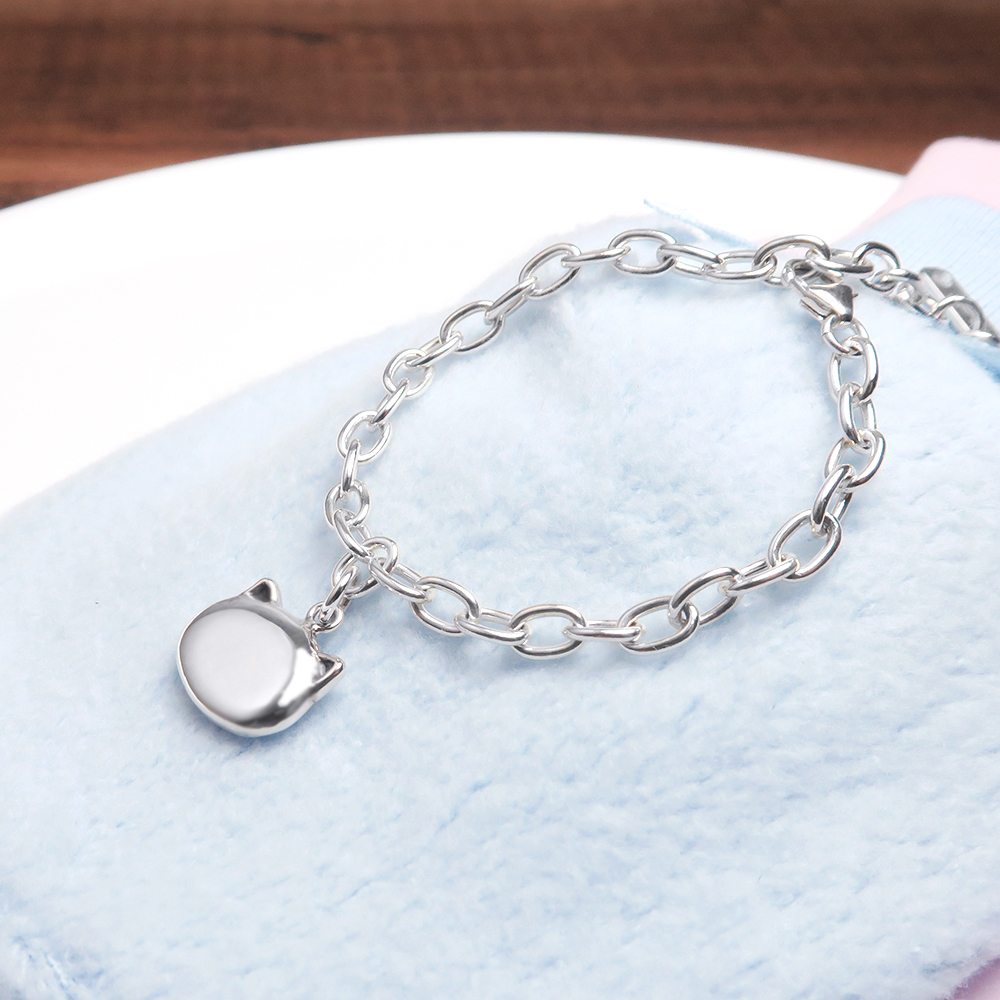 淘氣小貓 親子兒童手鍊(寬版) 925純銀客製化刻字手鍊