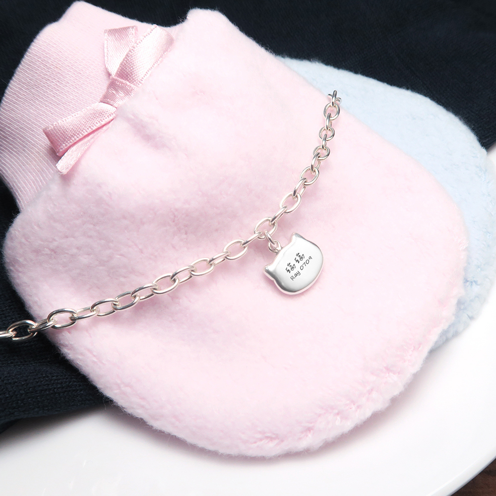 淘氣小貓 親子兒童手鍊(寬版) 925純銀客製化刻字手鍊