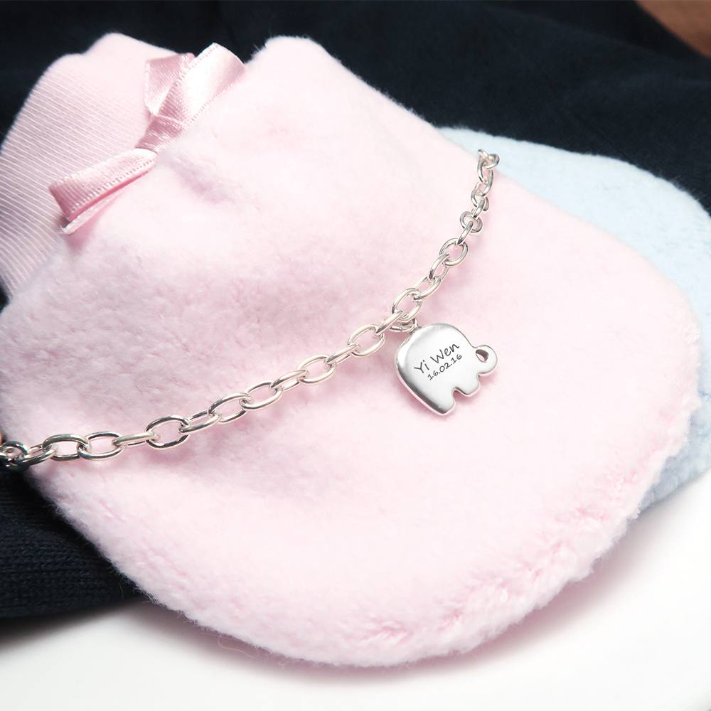 小象寶寶 親子兒童手鍊(寬版) 925純銀客製化刻字手鍊