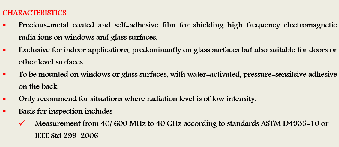 Window Film RDF62 Characteristics