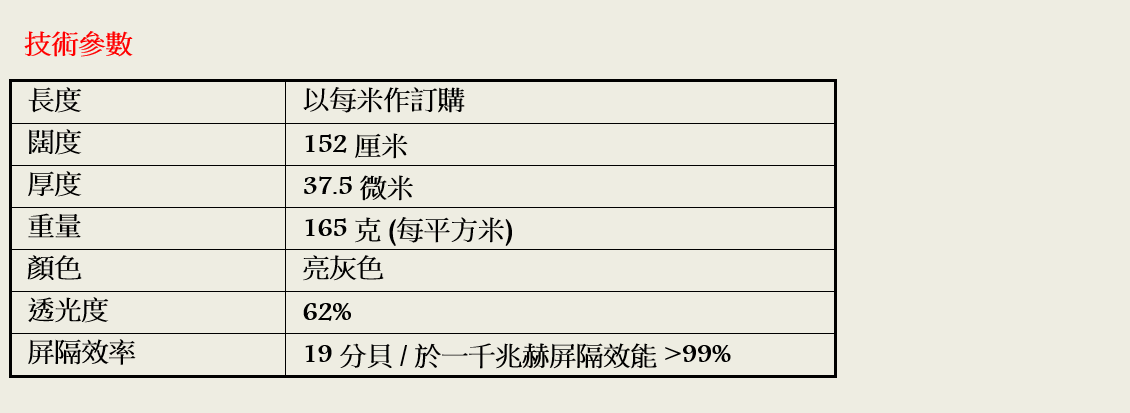 防輻射窗貼 RDF62 技術參數