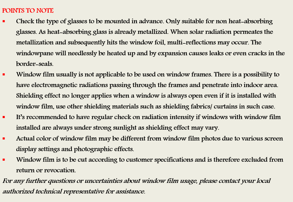Window Film RDF62 Points to Note