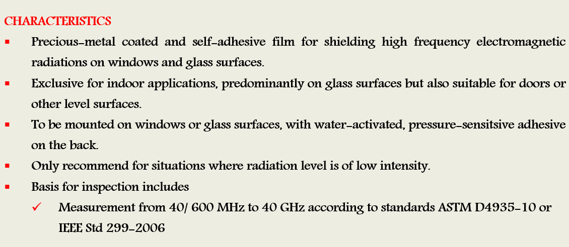 Window Film RDF72 Characteristics
