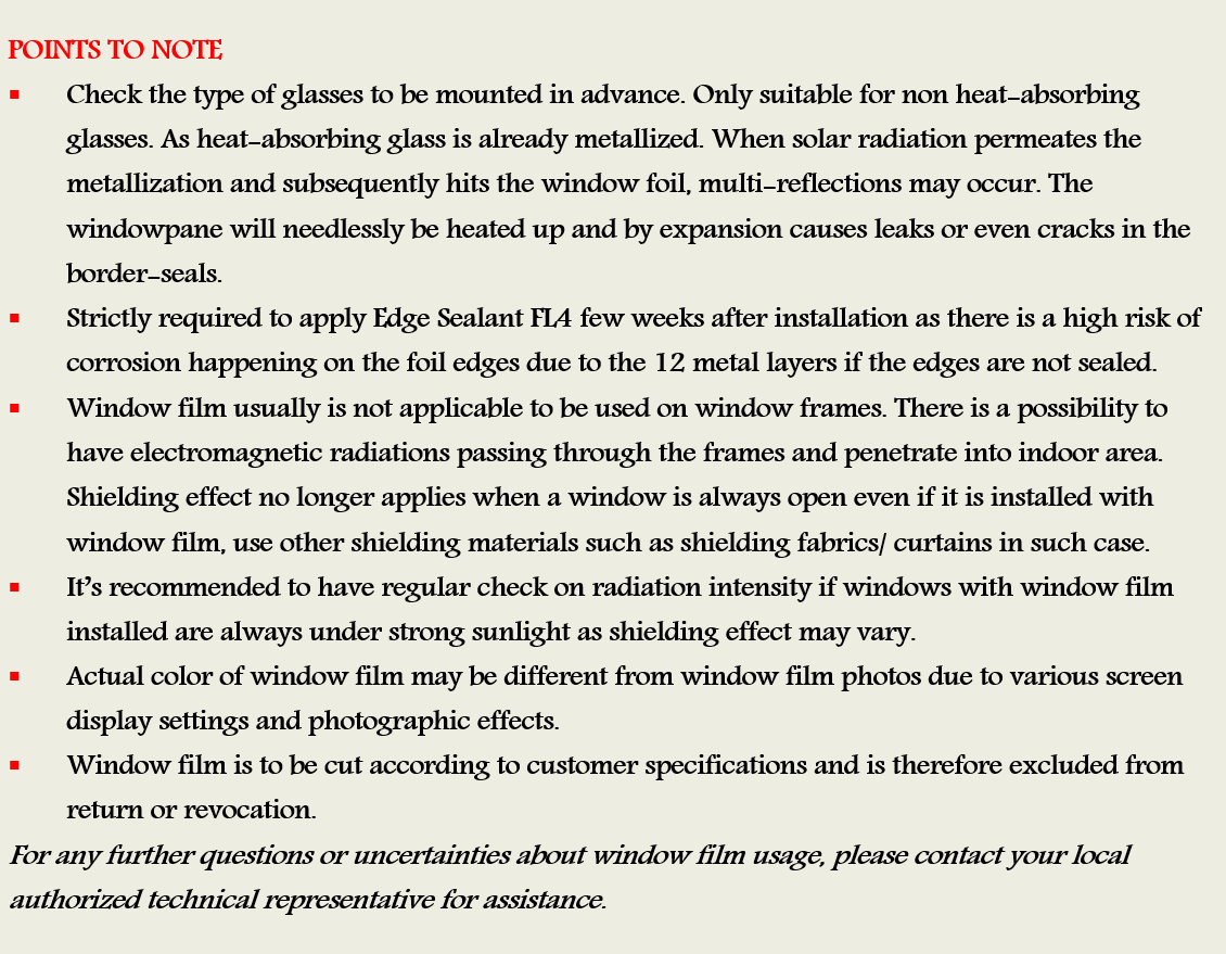Window Film RDF72 Points to Note