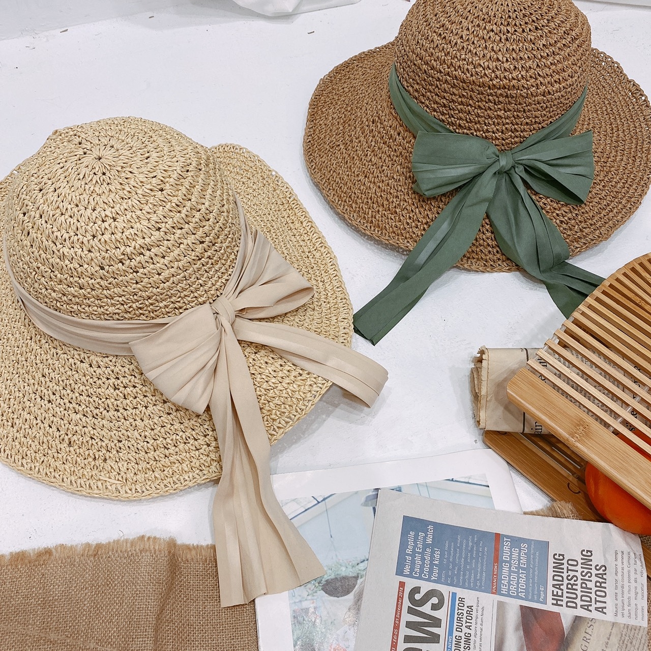 夏日大緞帶軟草帽/五色