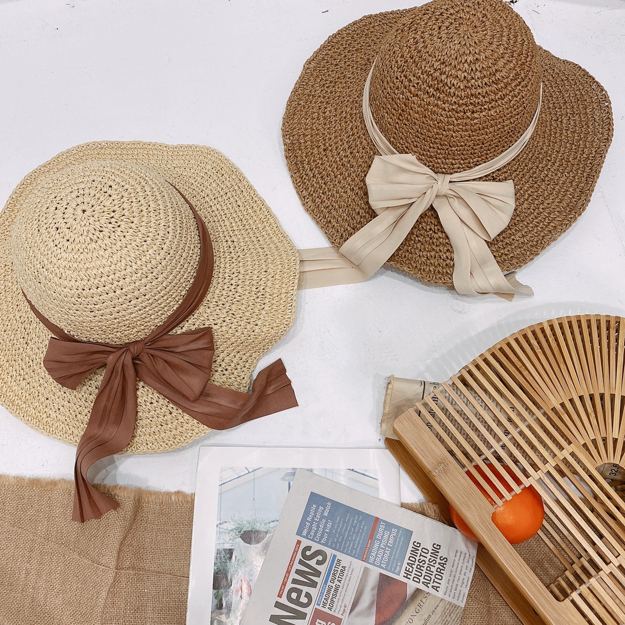 夏日大緞帶軟草帽/五色
