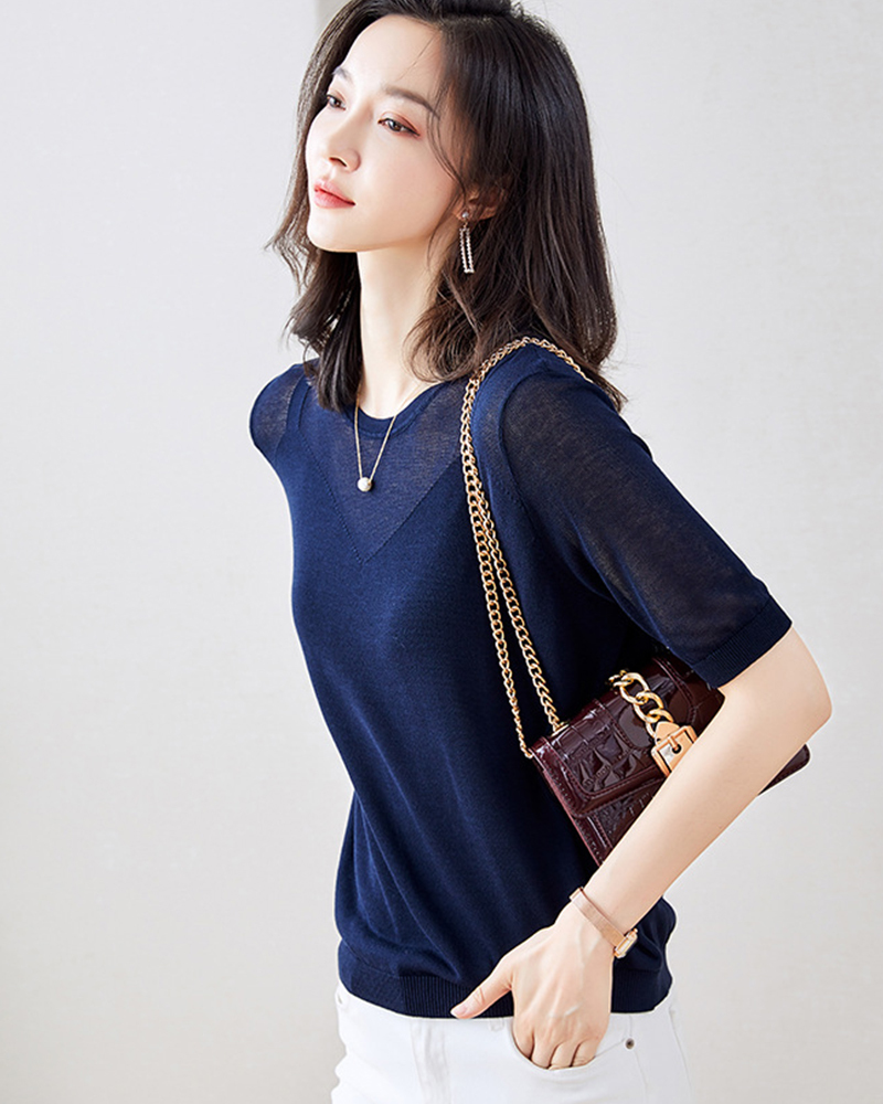 DEER.W 鏤空吊帶V領針織上衣 藏青