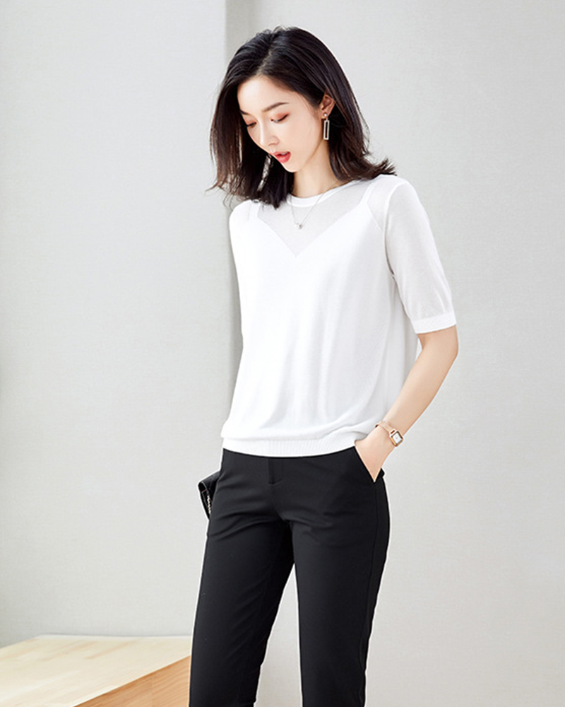 DEER.W 鏤空吊帶V領針織上衣 白色