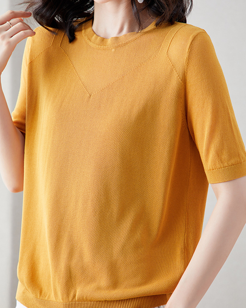 DEER.W 鏤空吊帶V領針織上衣 薑黃