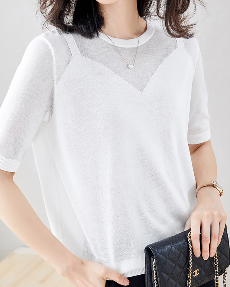 DEER.W 鏤空吊帶V領針織上衣 白色