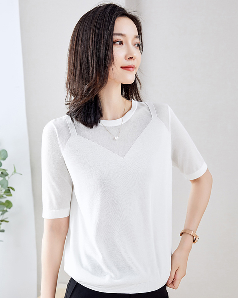 DEER.W 鏤空吊帶V領針織上衣 白色