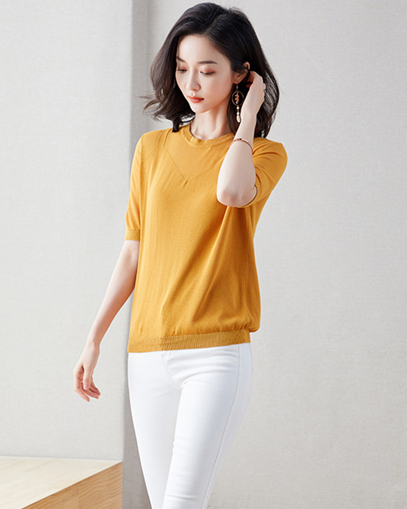 DEER.W 鏤空吊帶V領針織上衣 薑黃