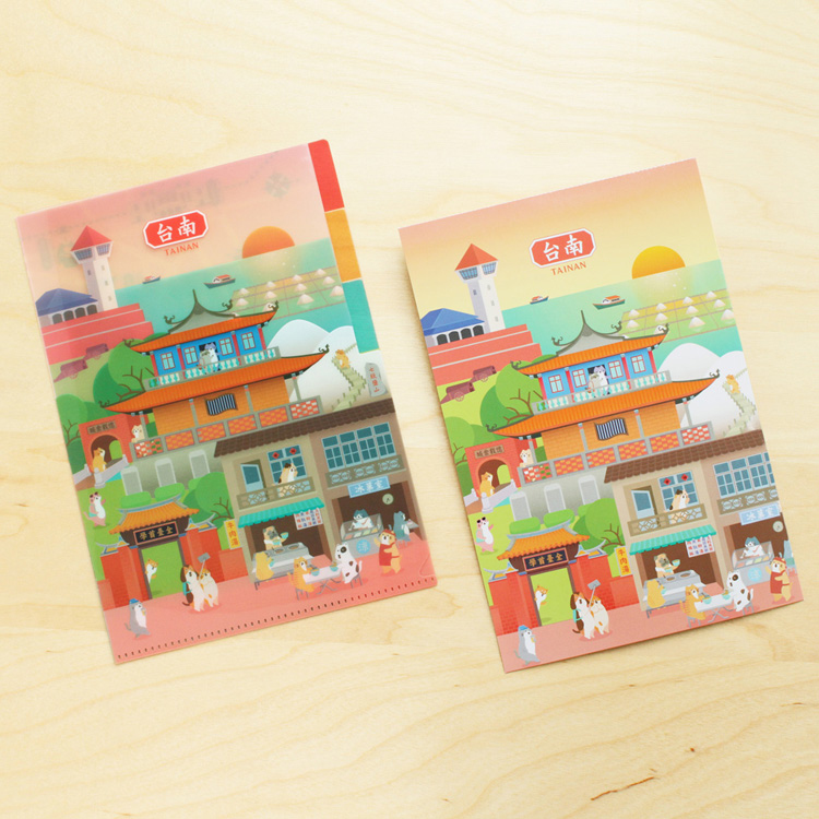A5《貓狗散步・台南》三層資料夾與明信片組