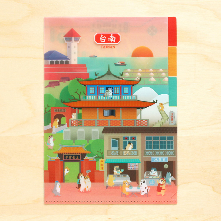A5《貓狗散步・台南》三層資料夾與明信片組