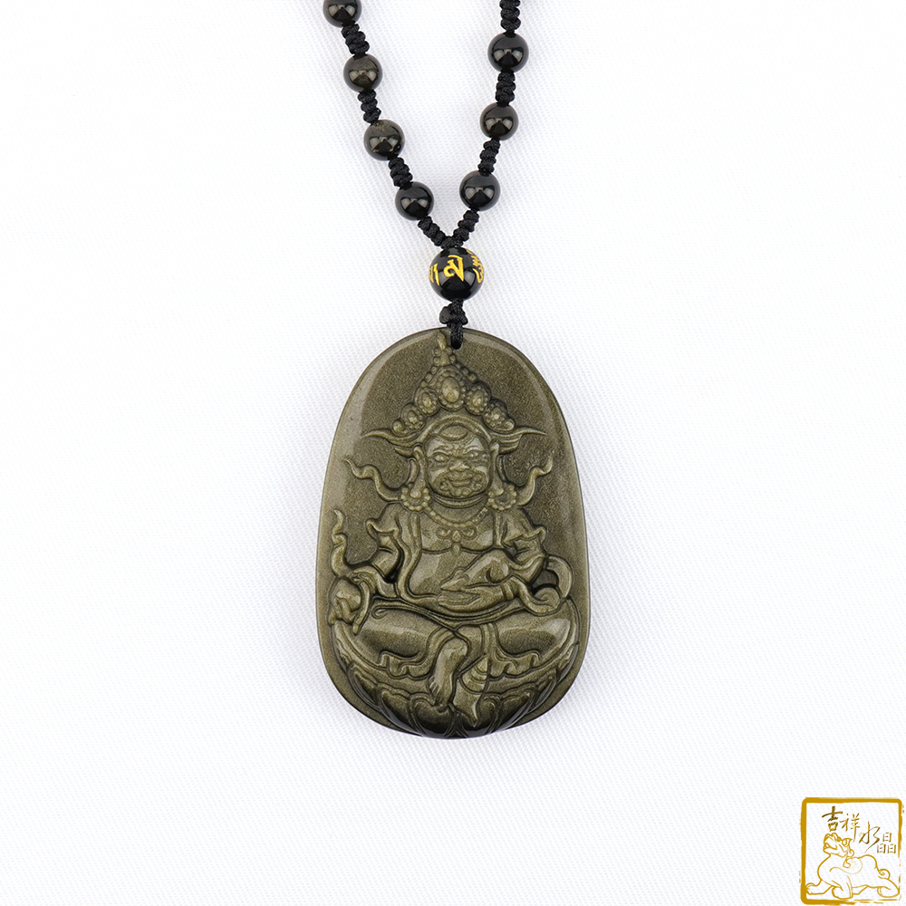 金沙黑曜石黃財神項鍊 6cm 財源茂盛