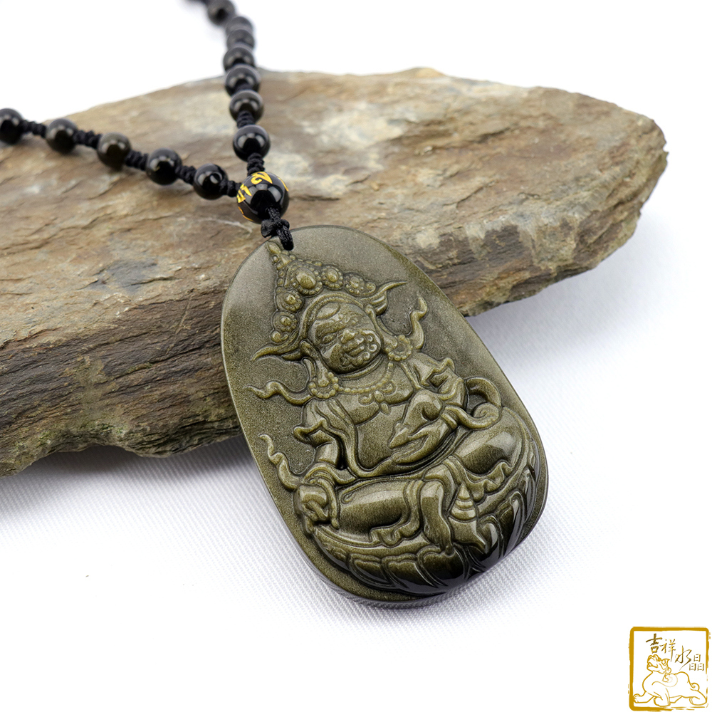 金沙黑曜石黃財神項鍊 6cm 財源茂盛