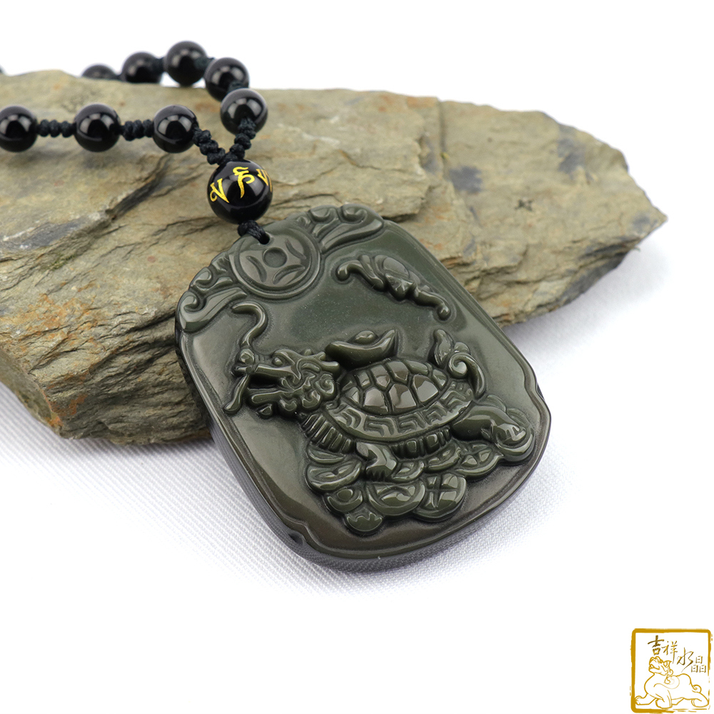 彩虹黑曜石龍龜項鍊 5cm 化煞守財