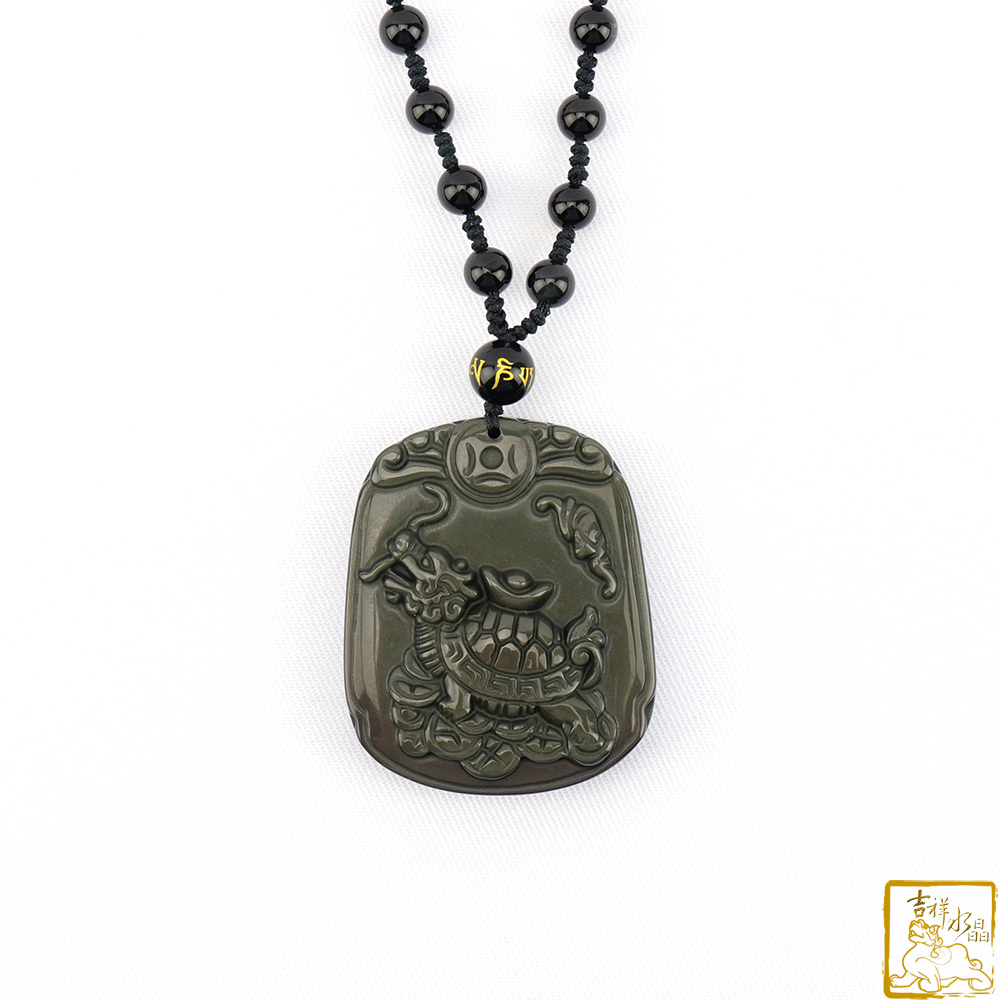 彩虹黑曜石龍龜項鍊 5cm 化煞守財