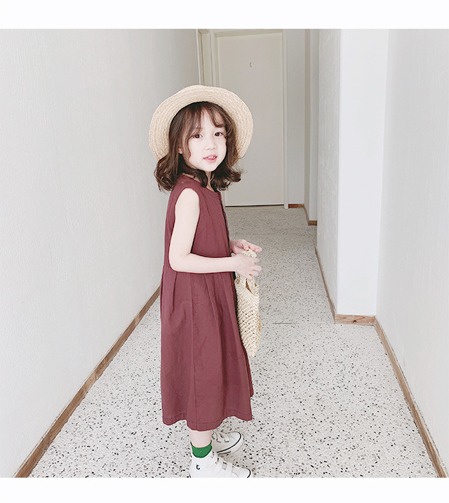 無袖連身寬褲裙 磚紅色