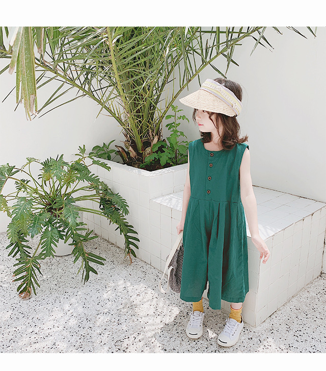 現貨 130cm 無袖連身寬褲裙 綠色