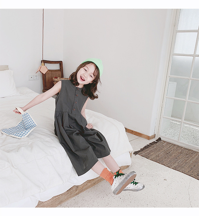 無袖連身寬褲裙 灰色