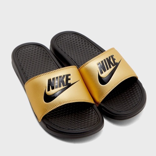 nike slides with gold logo