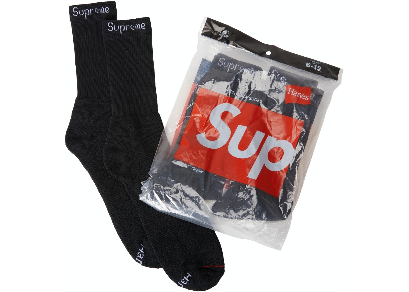 [現貨] SUPREME HANES CREW SOCKS BLACK (4 PAIRS)