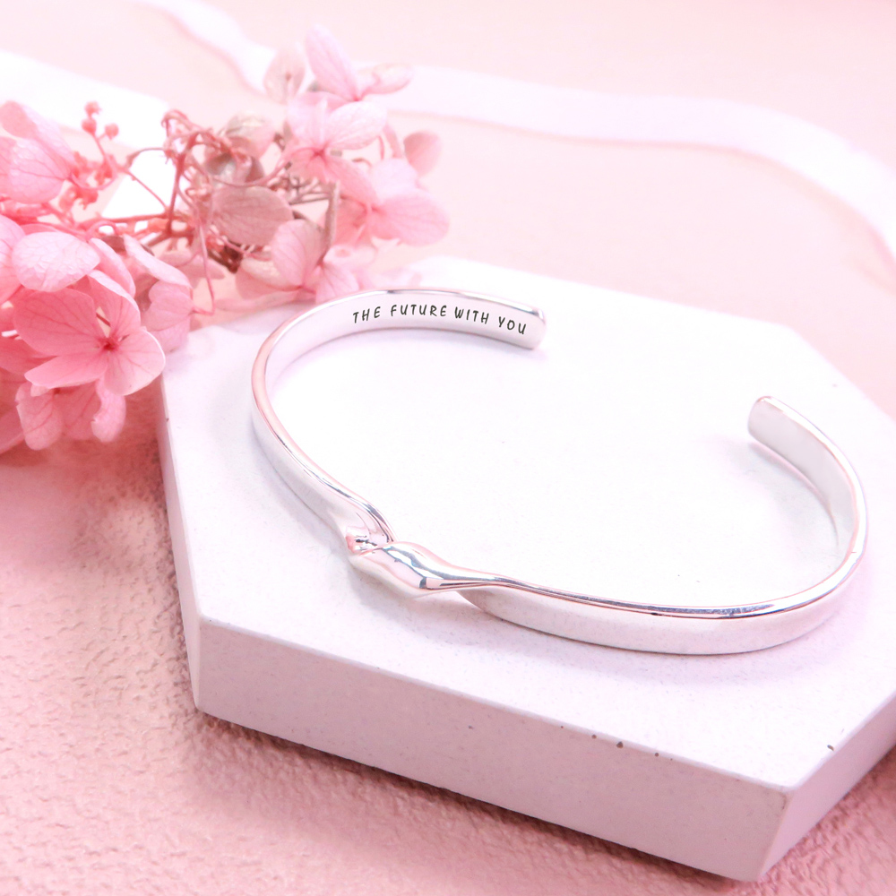 刻字訂製 緞帶扭結C型手環 純銀手環