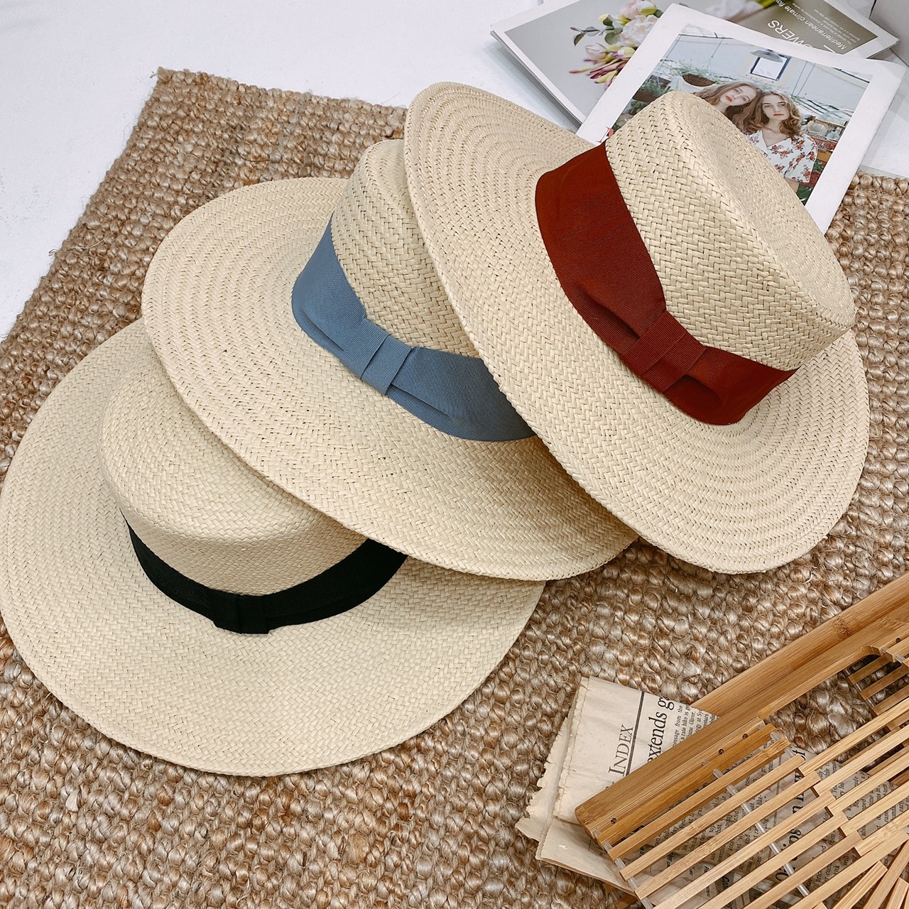 平頂紳士平結緞帶草帽/三色