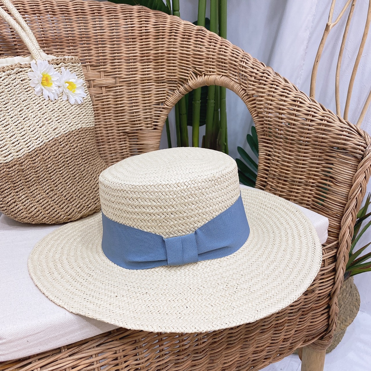 平頂紳士平結緞帶草帽/三色