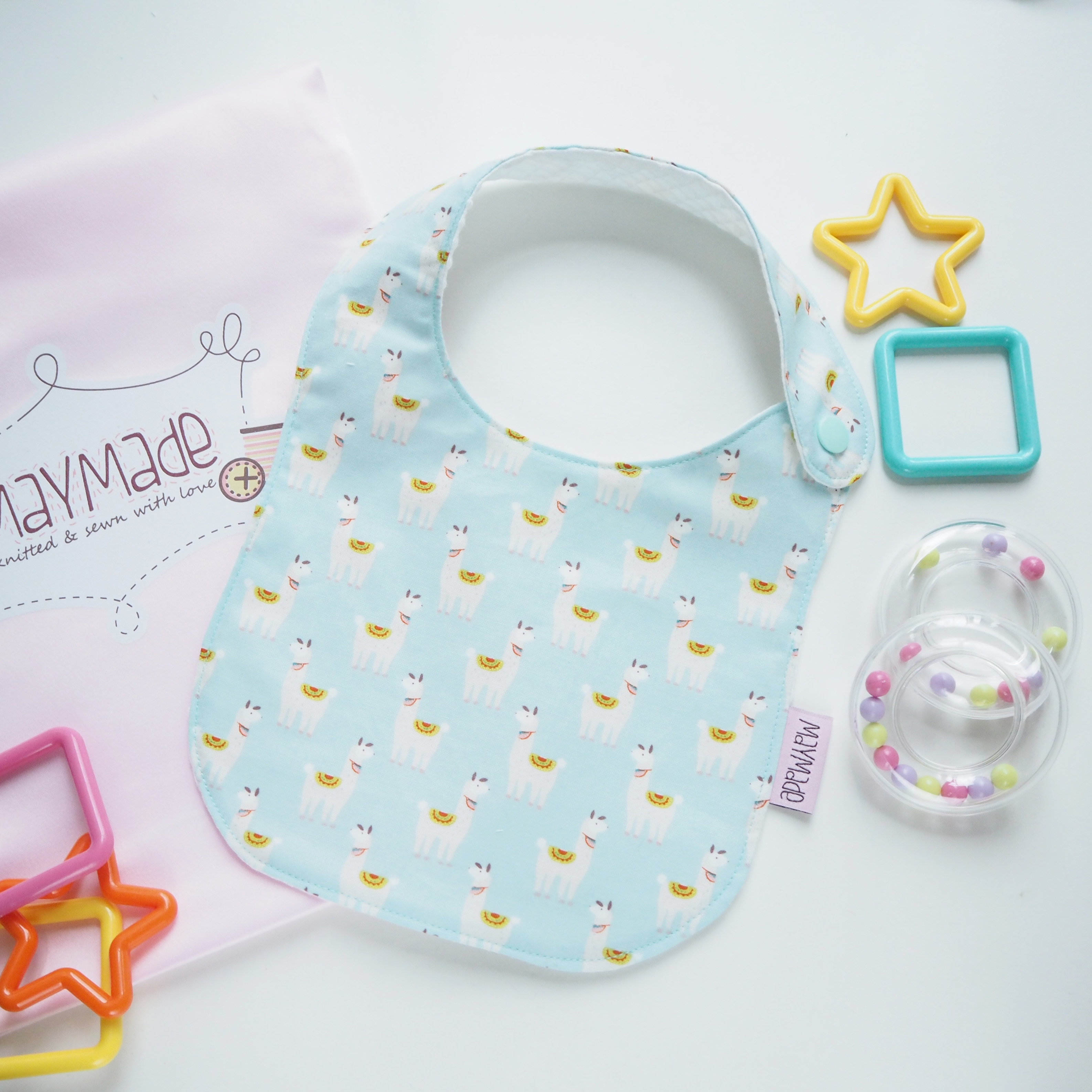 粉綠羊駝圖案口水肩