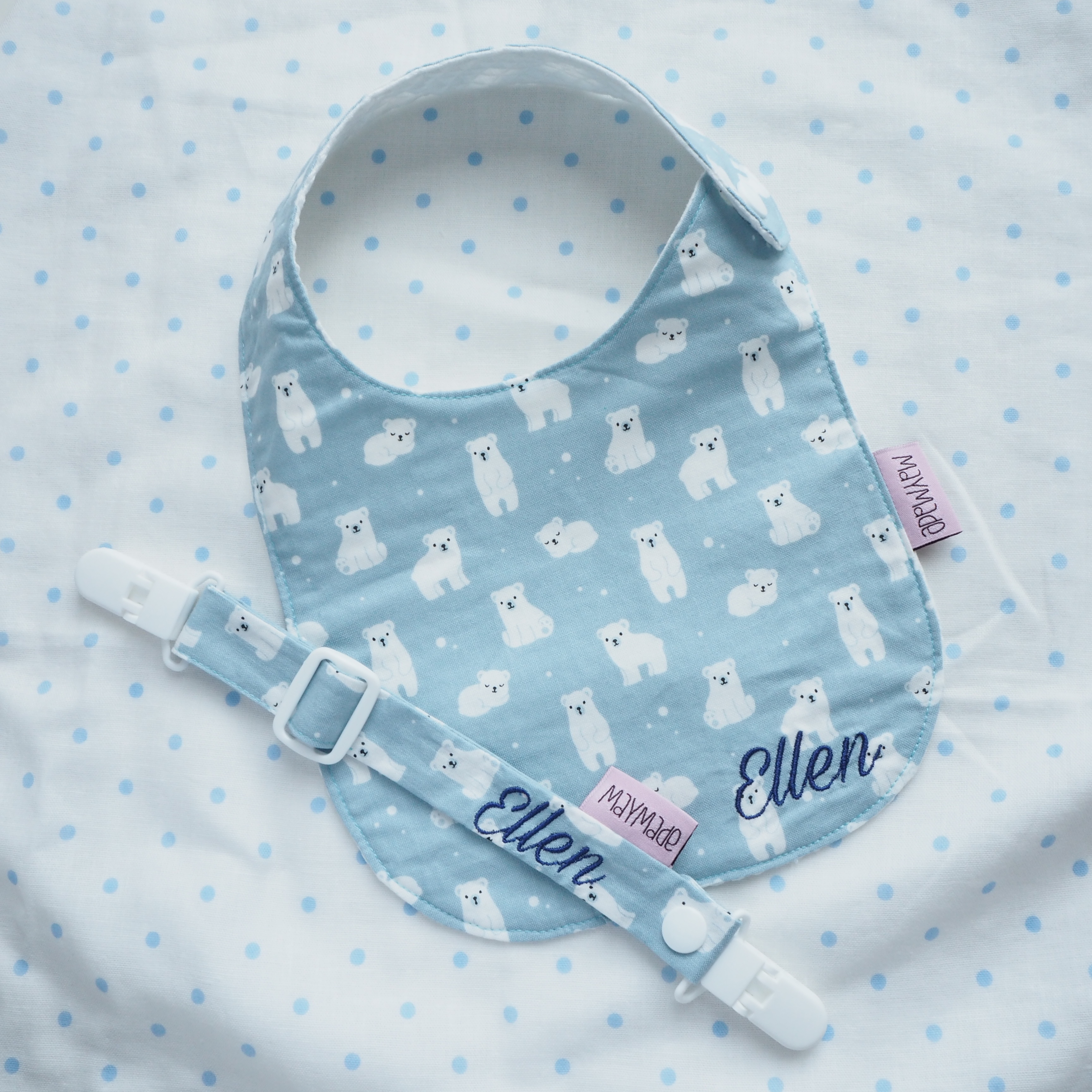 藍色小白熊圖案口水肩