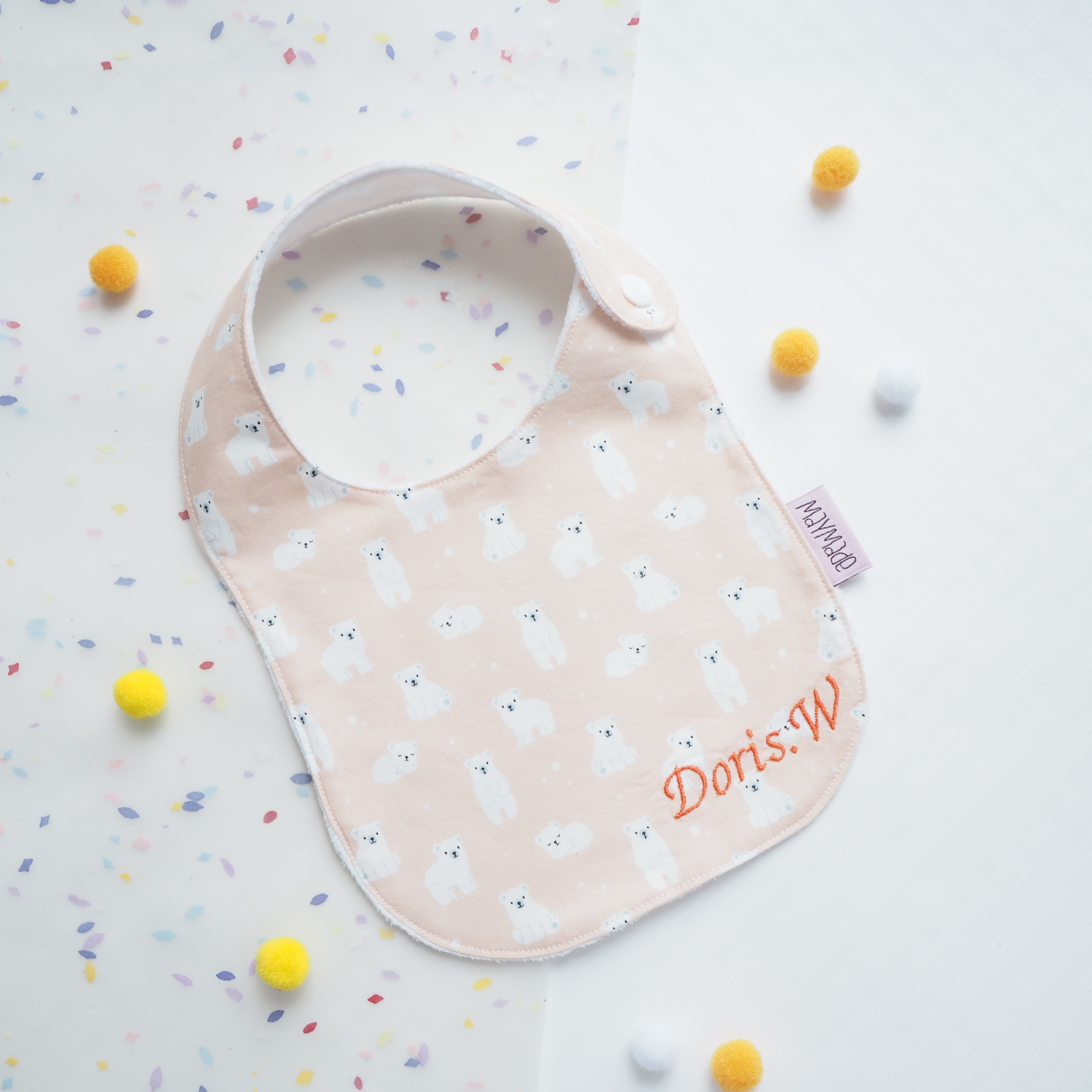 橙色小白熊圖案口水肩