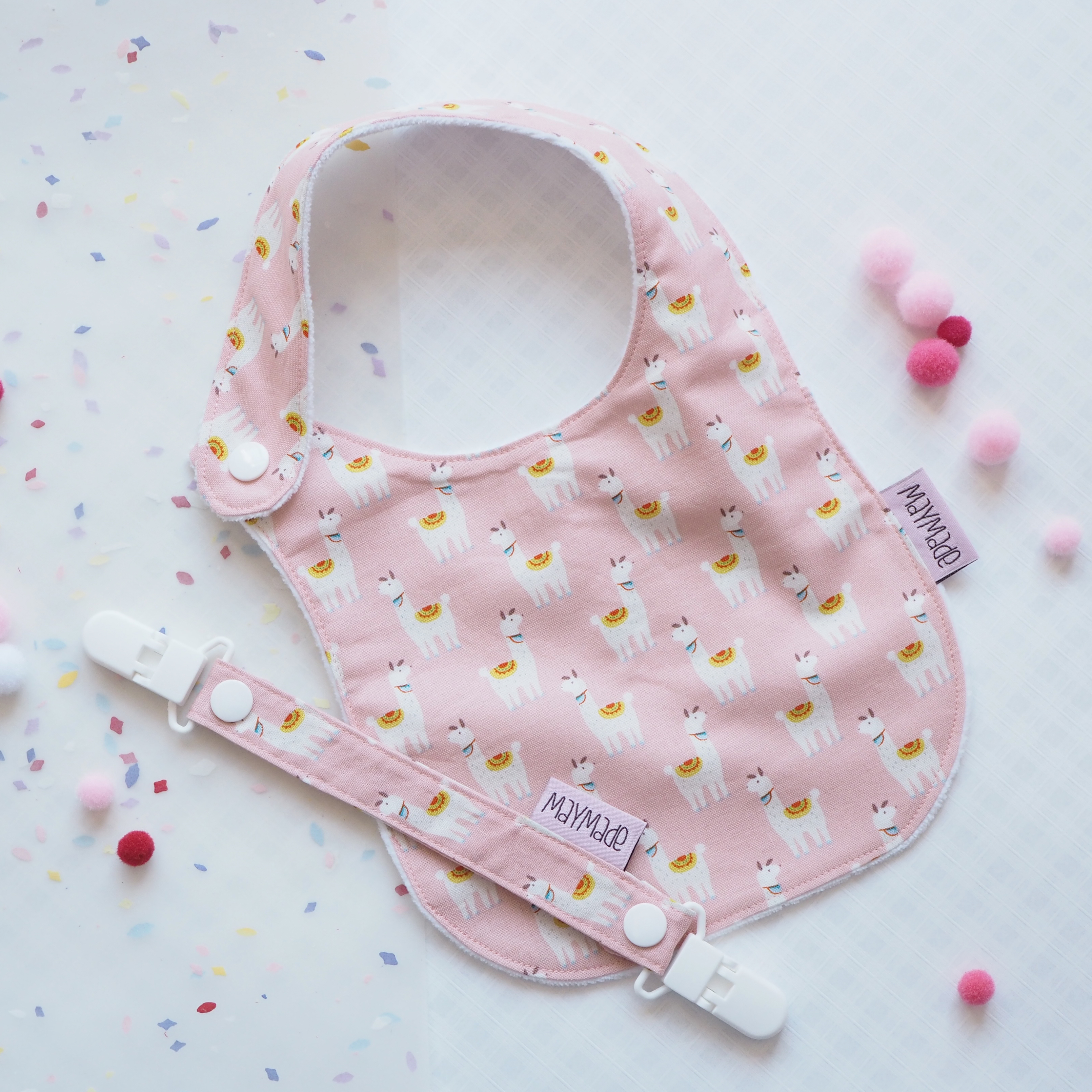 粉紅羊駝圖案口水肩