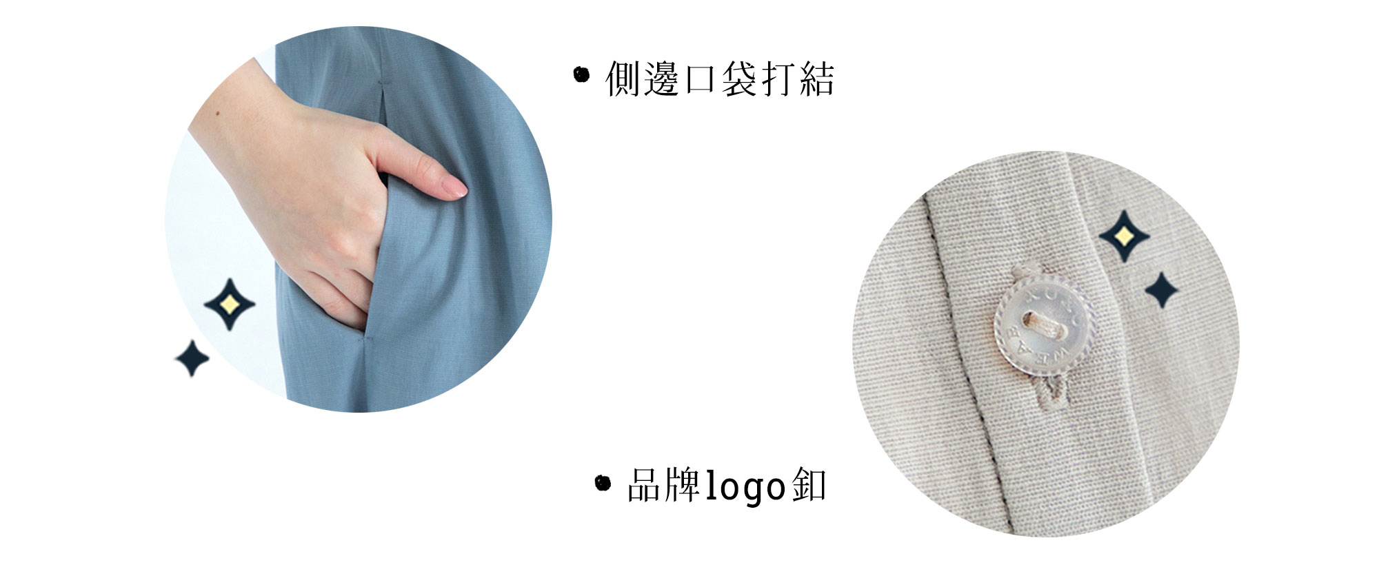 使用品牌LOGO鈕釦，精緻細節呈現