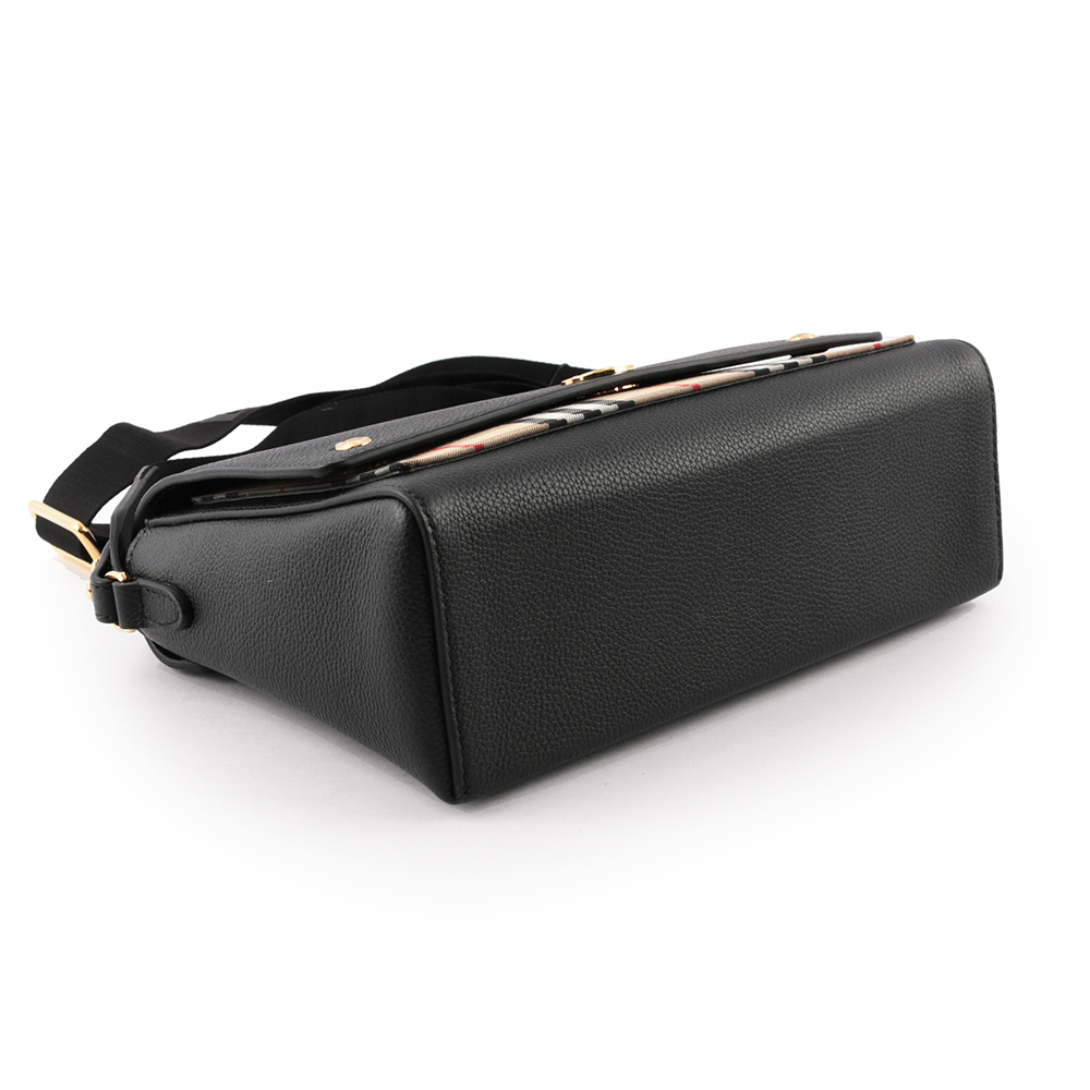 【BURBERRY】Vintage格紋拼皮革翻蓋斜背包