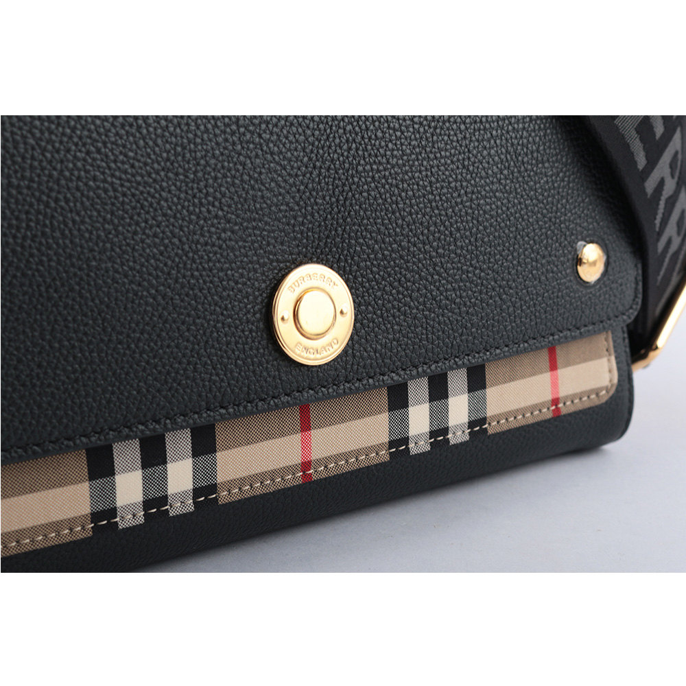 【BURBERRY】Vintage格紋拼皮革翻蓋斜背包