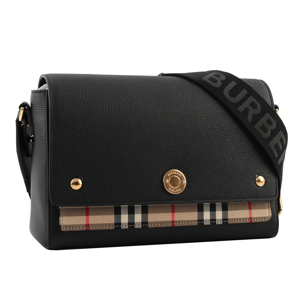 【BURBERRY】Vintage格紋拼皮革翻蓋斜背包