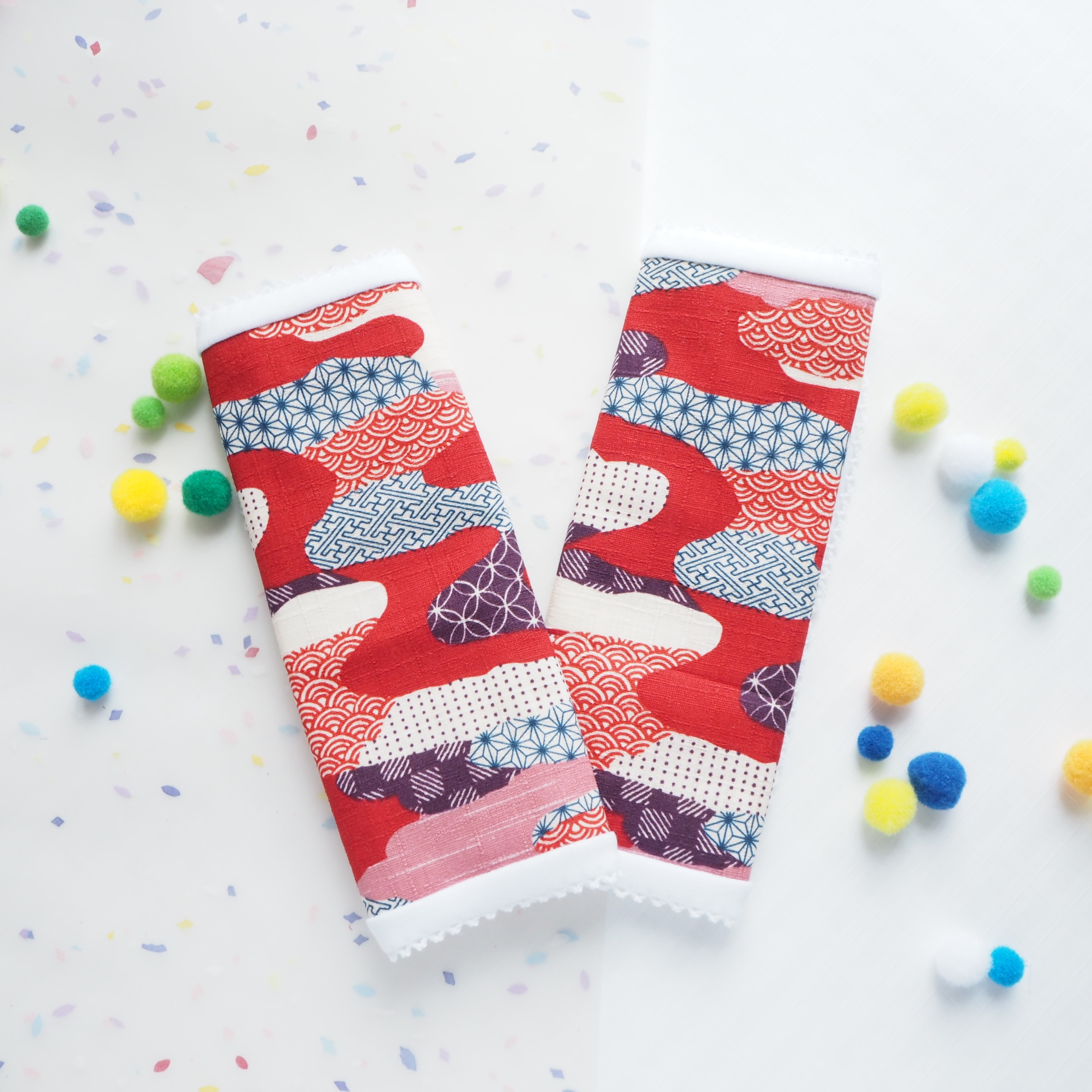 紅色日本風圖案 日本六重紗雙面背帶口水巾 咬咬巾