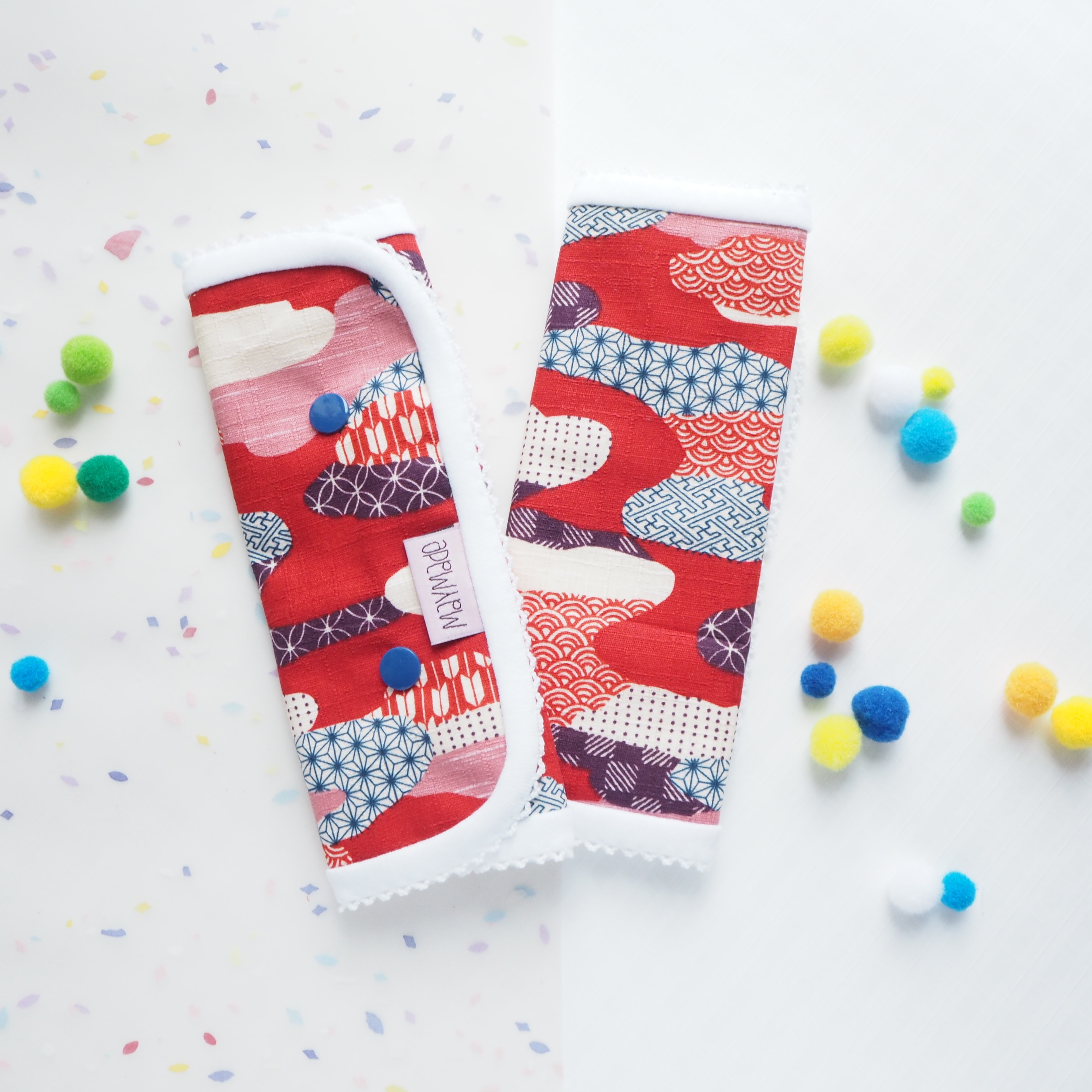 紅色日本風圖案 日本六重紗雙面背帶口水巾 咬咬巾