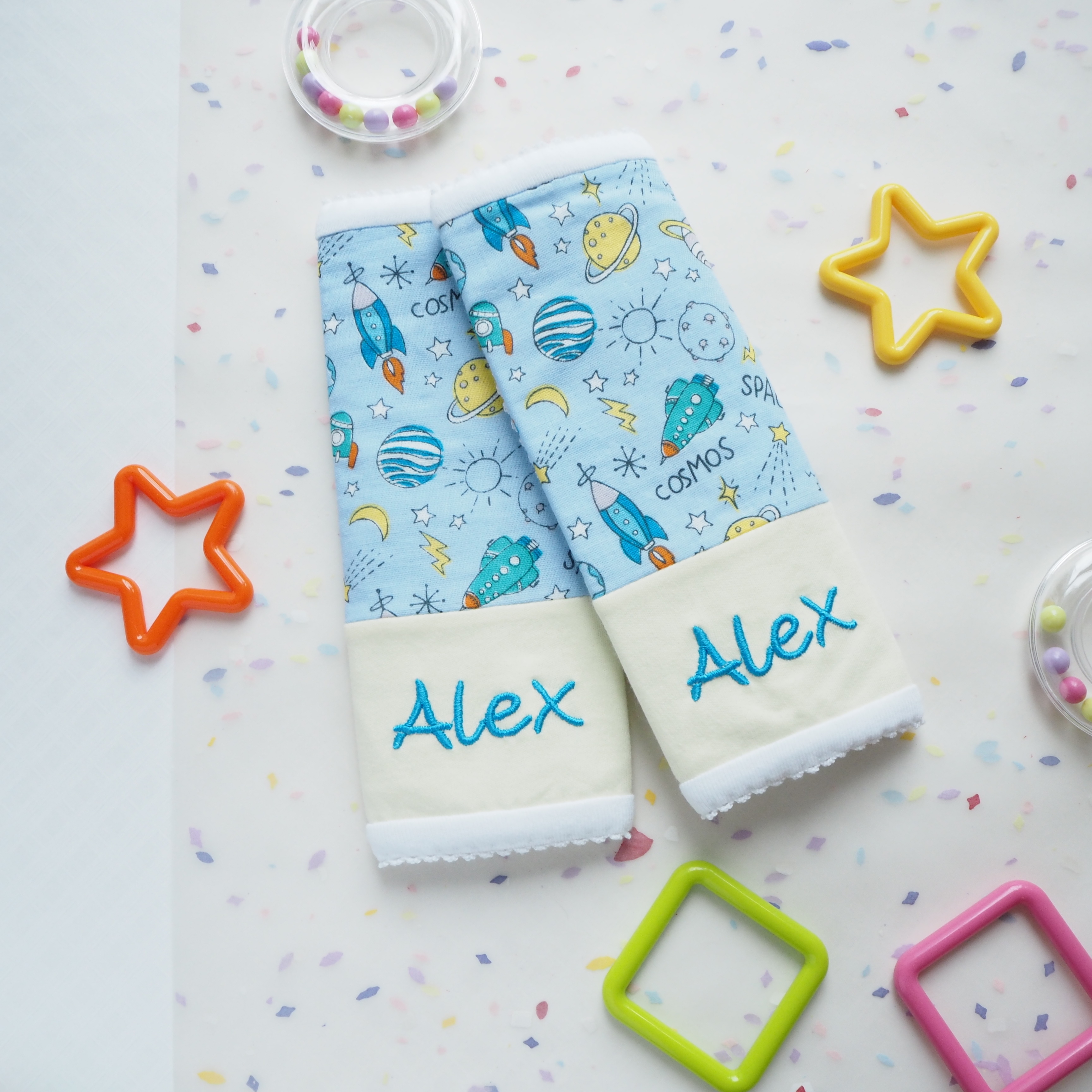 宇宙圖案 日本六重紗雙面背帶口水巾 咬咬巾