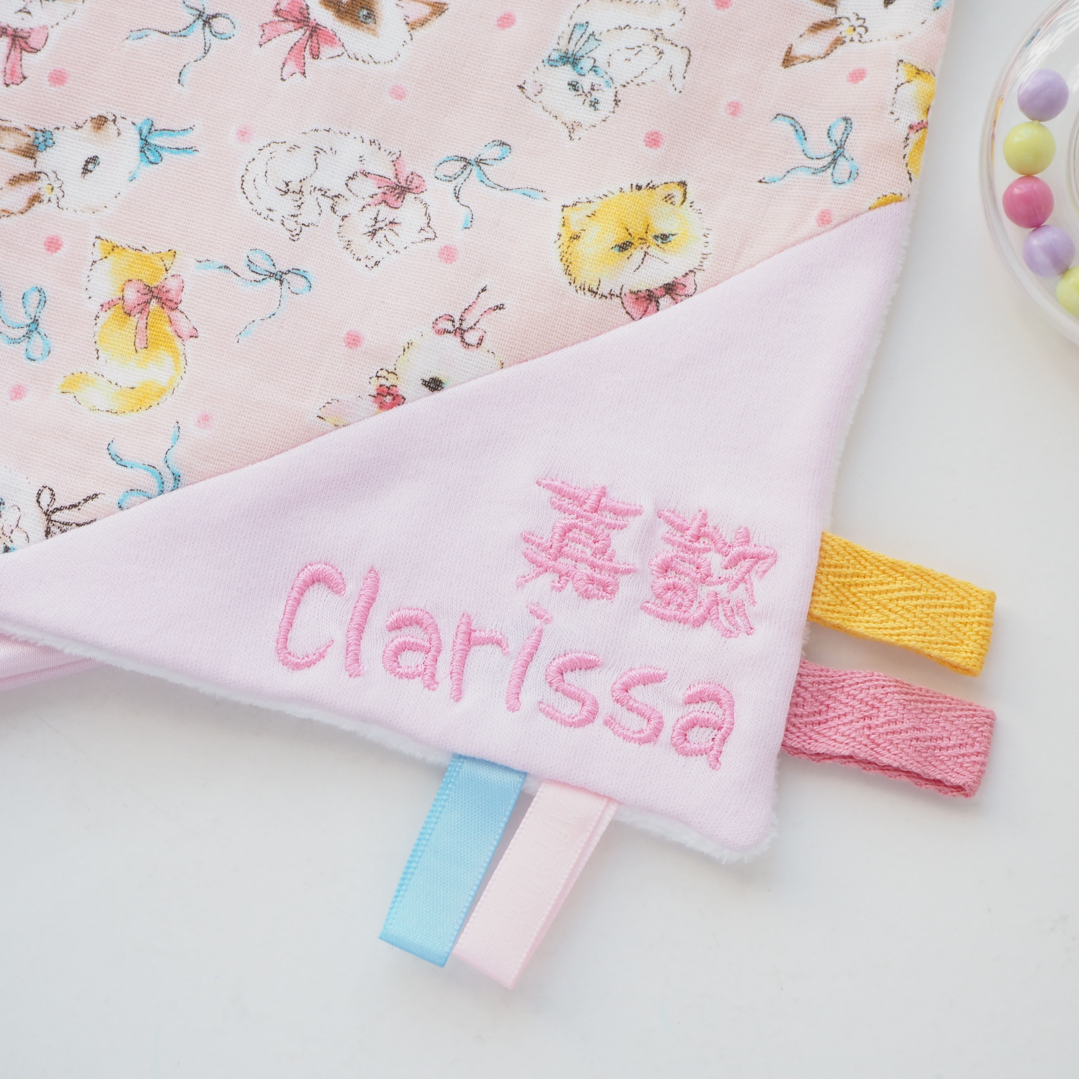 粉紅色小貓和小兔圖案 安撫巾