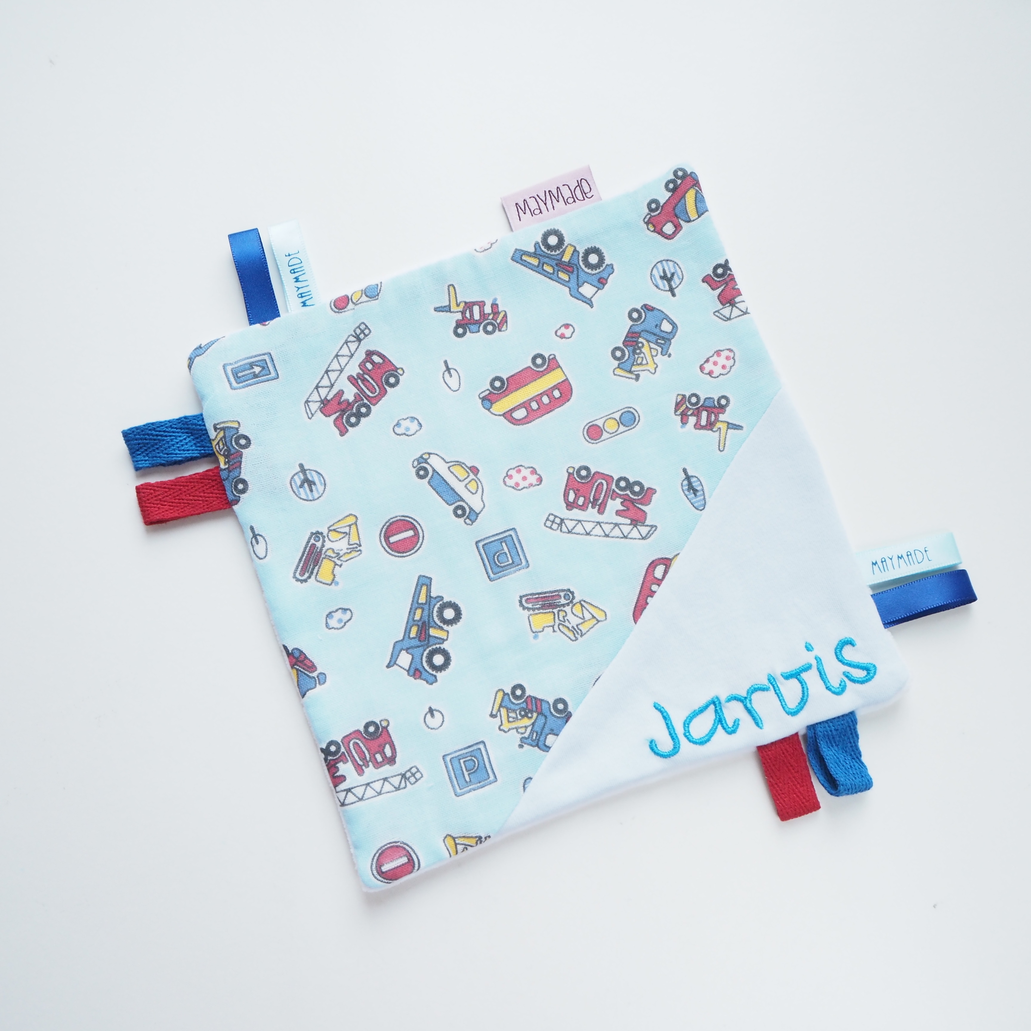 藍色車圖案 安撫巾