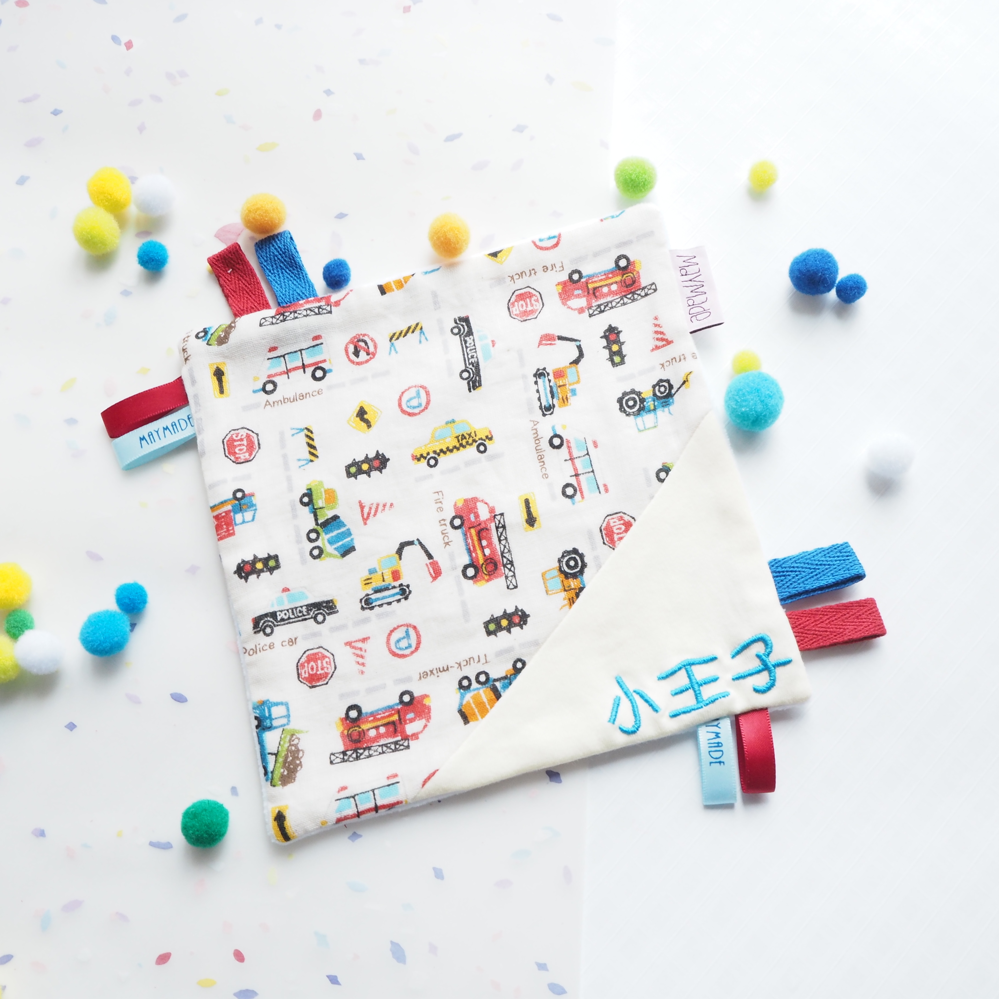 英文字車圖案 安撫巾