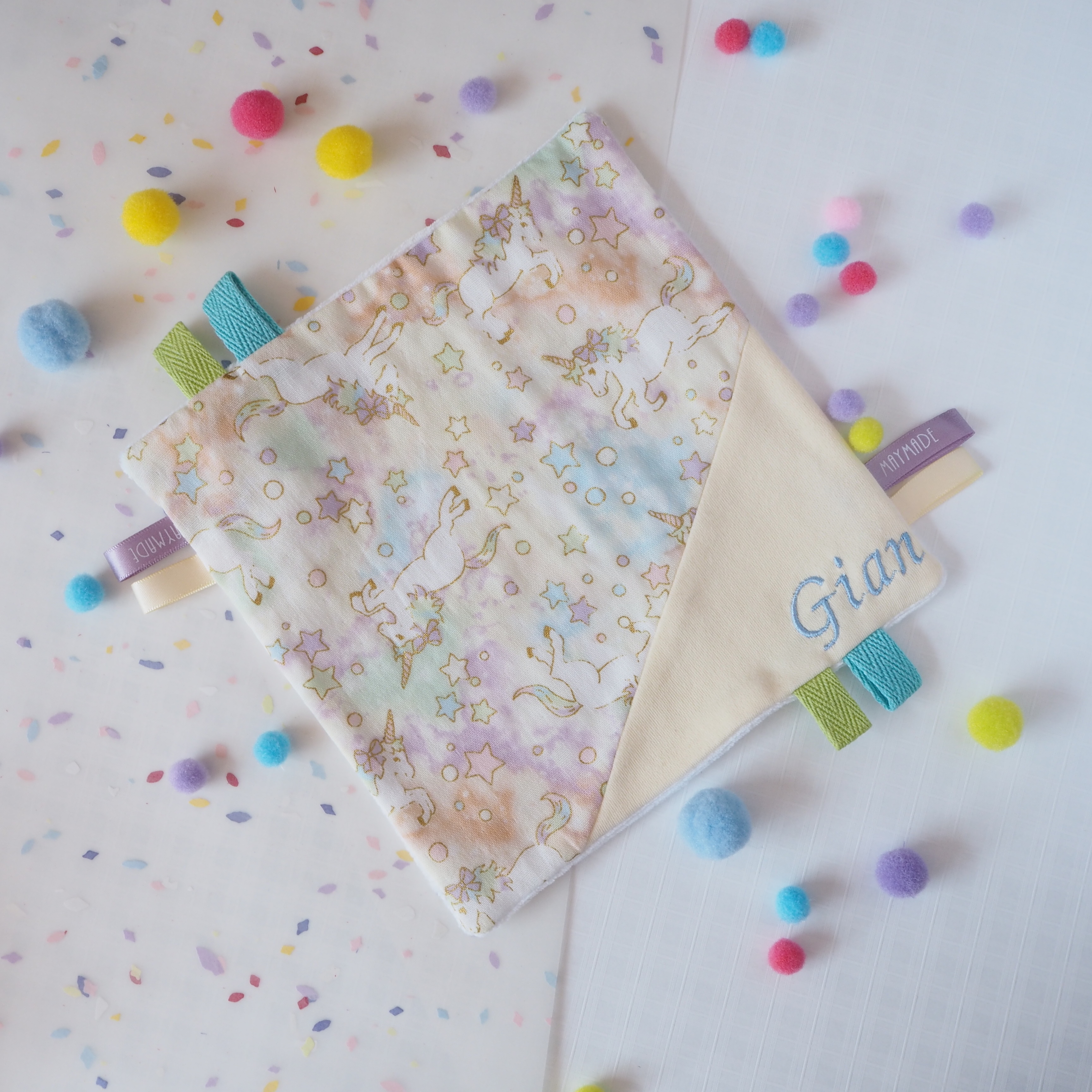 黃色獨角獸恐龍圖案 安撫巾