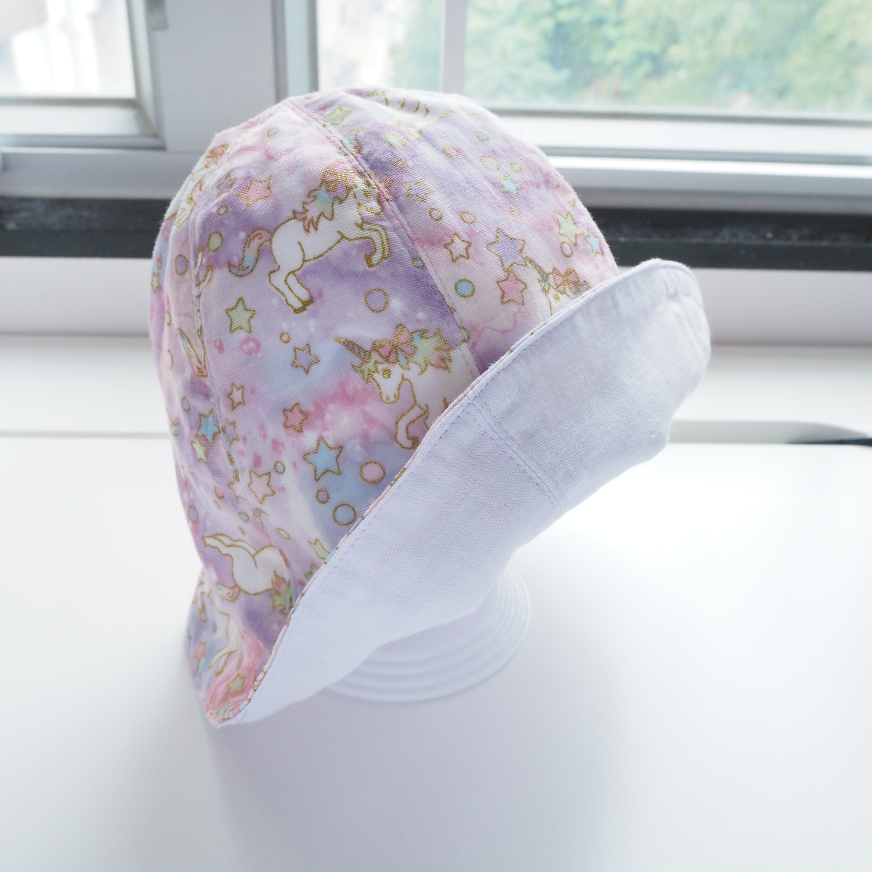 紫色獨角獸圖案 雙層紗嬰兒帽