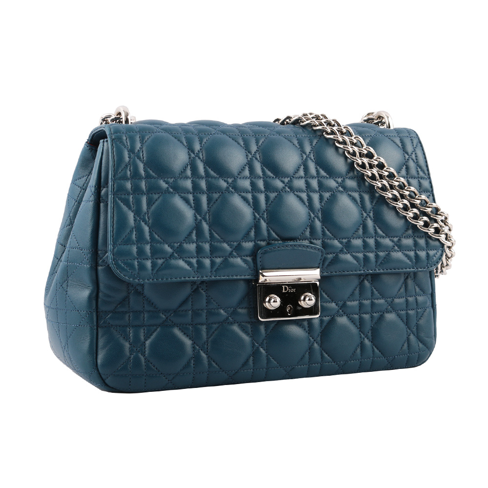 【CHRISTIAN DIOR】Miss Dior系列菱格紋銀鍊雙壓釦肩背包